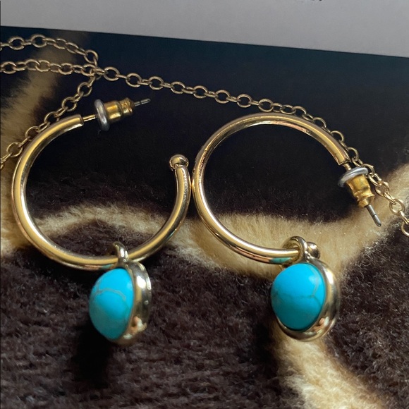Avon Collection Reconstituted Faux Turquoise Necklace and Earrings Set - Picture 3 of 7